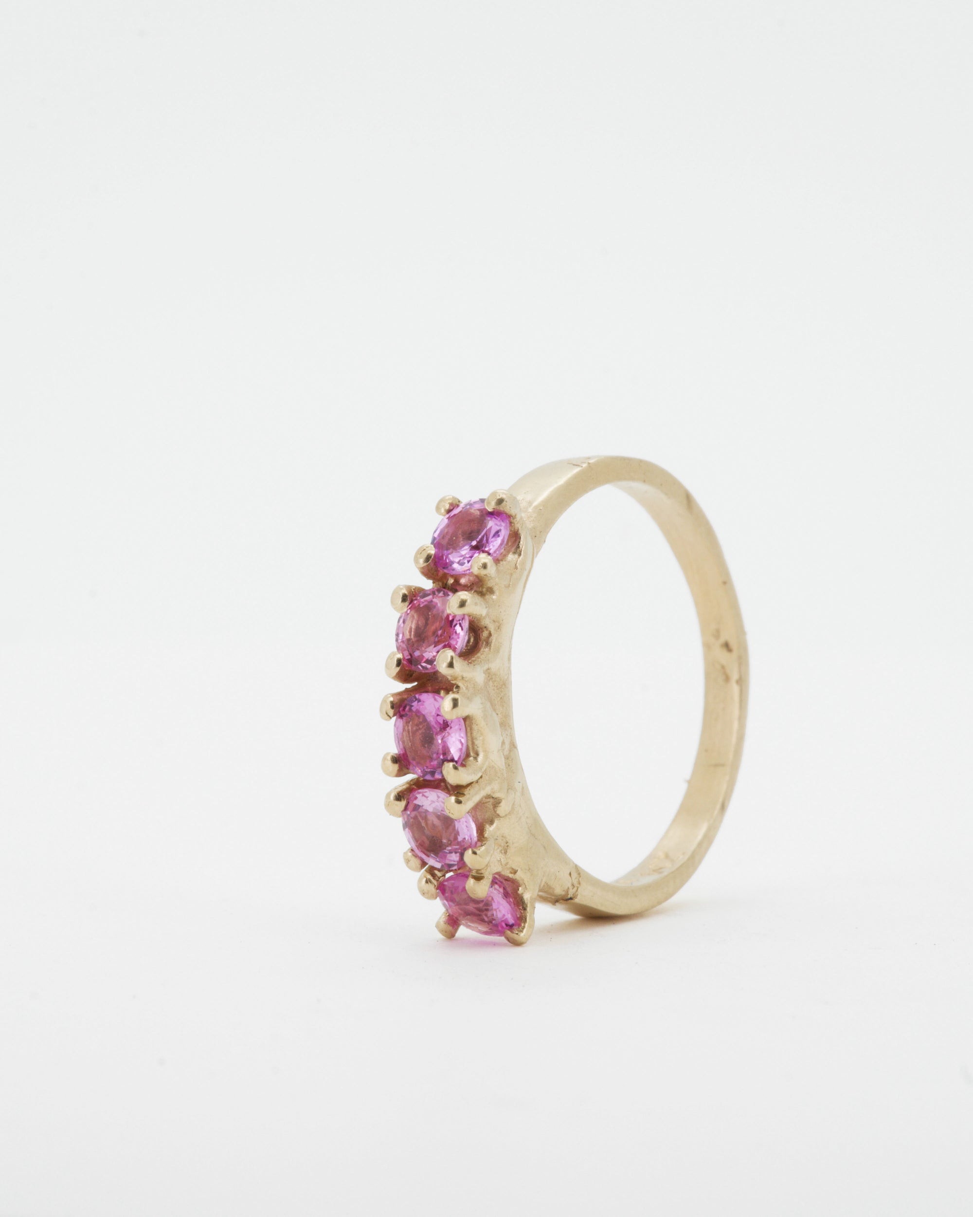 pink sapphires + 9ct yellow gold