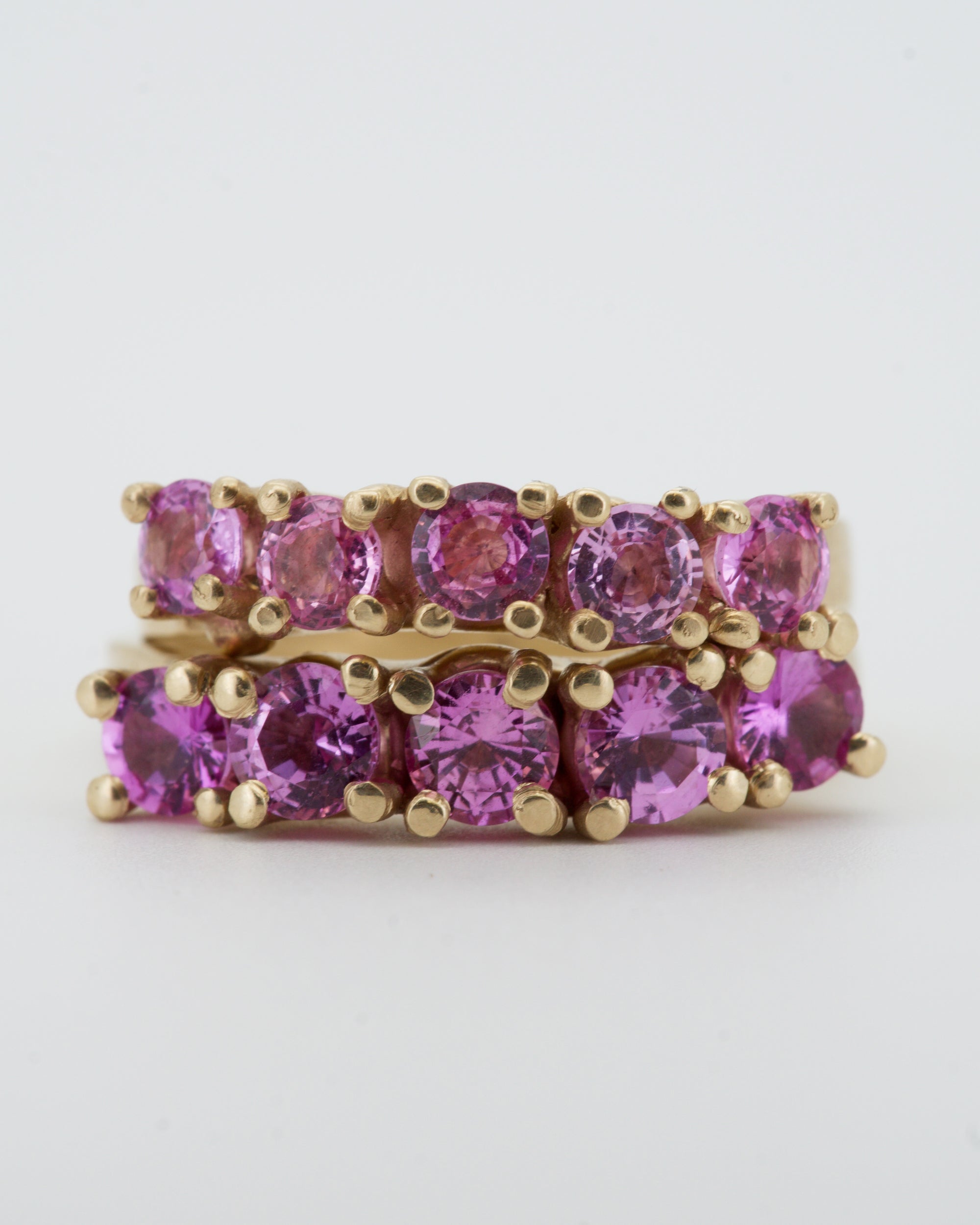 pink sapphires + 9ct yellow gold