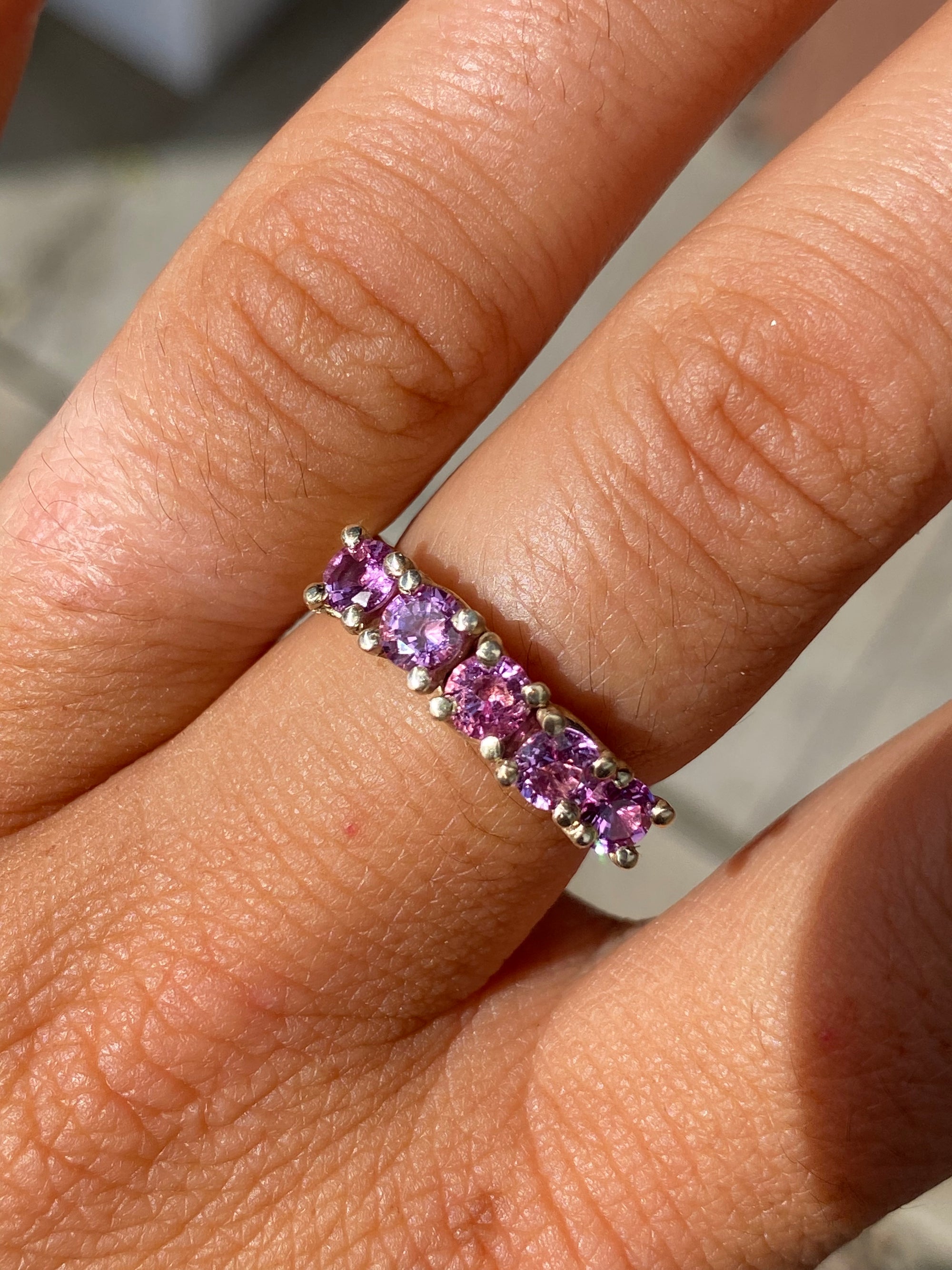 pink sapphires + 9ct yellow gold