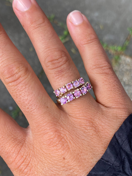 pink sapphires + 9ct yellow gold