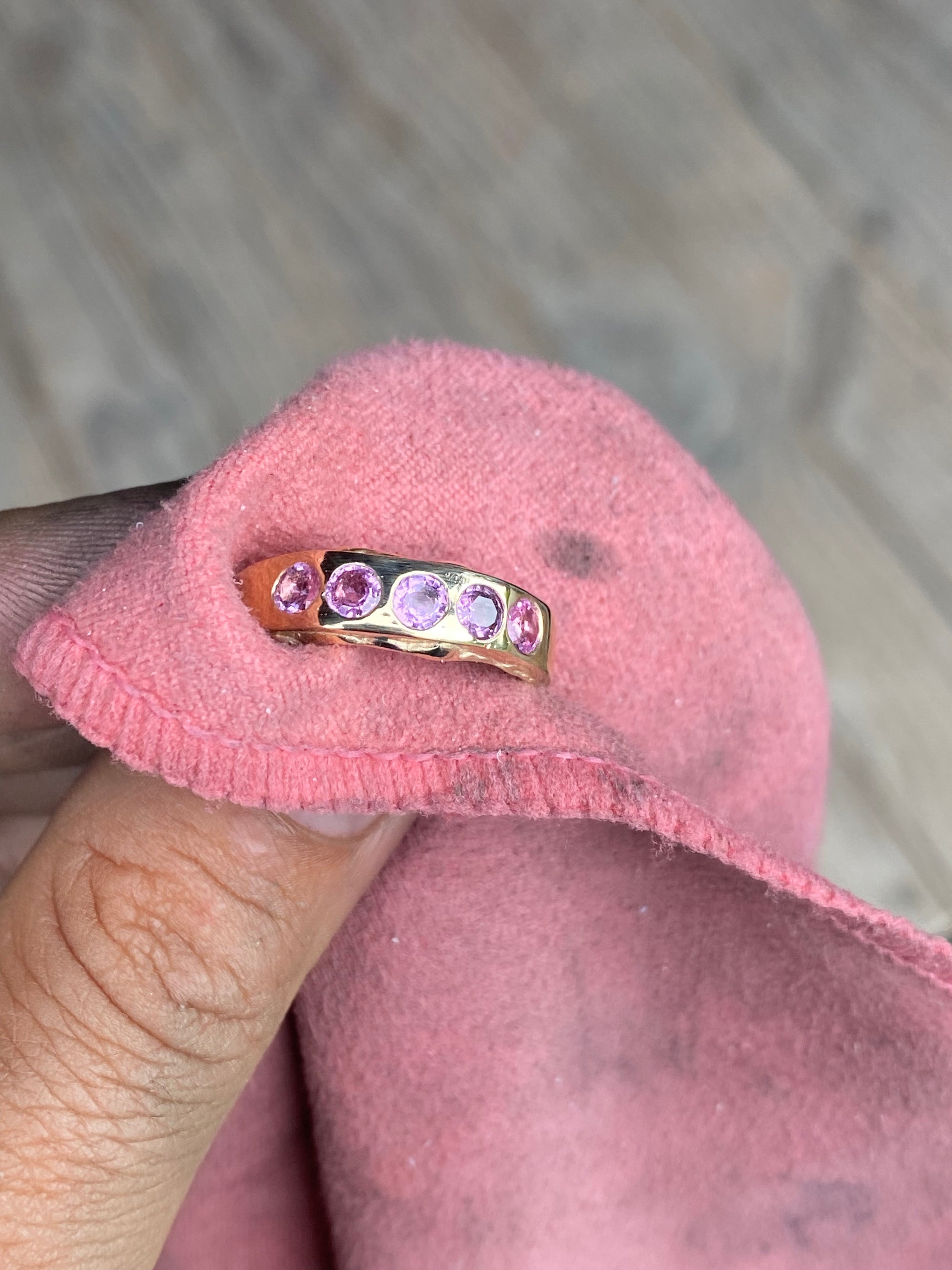 Drip ring - pink sapphires + solid 9ct