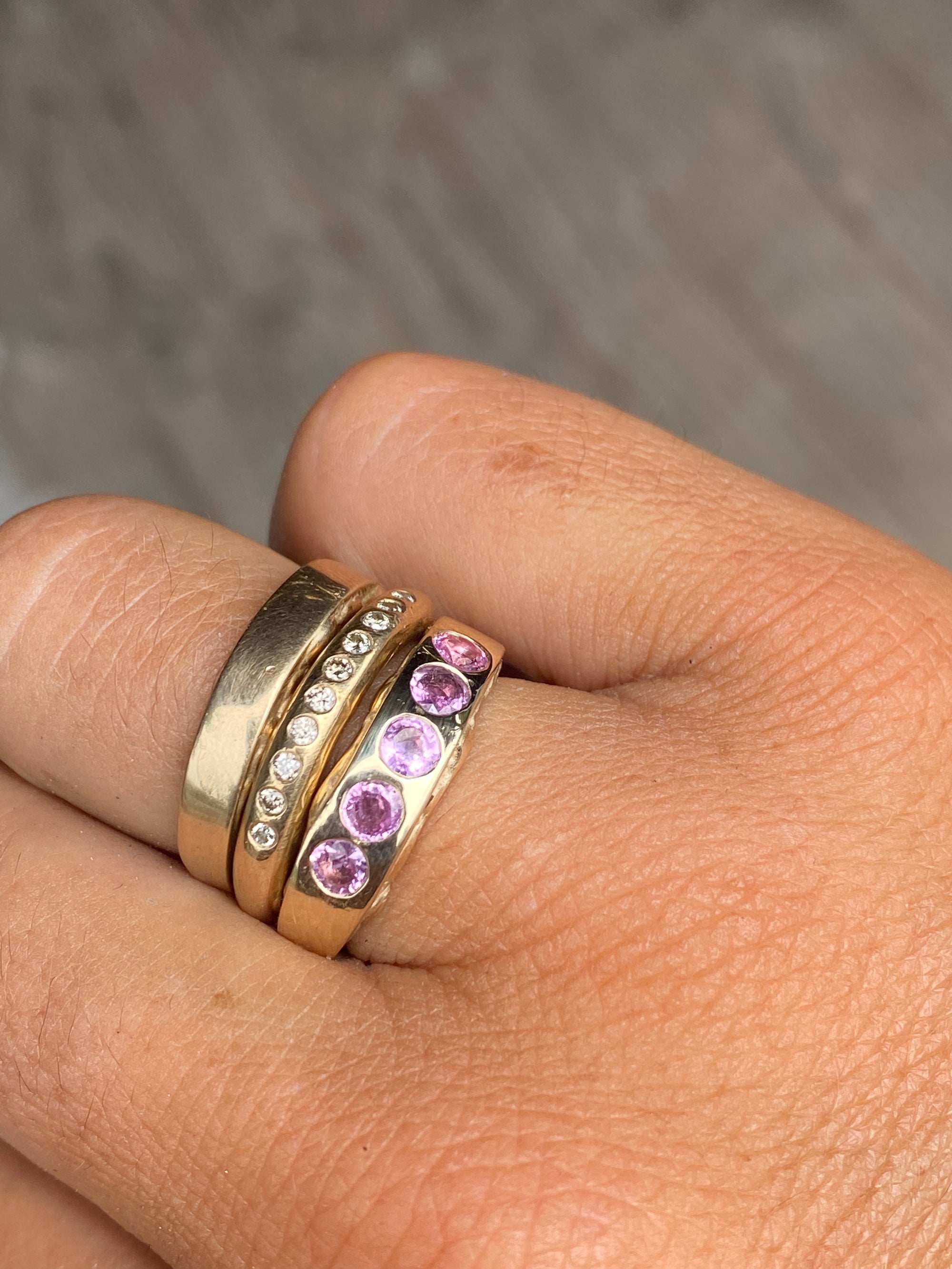 Drip ring - pink sapphires + solid 9ct