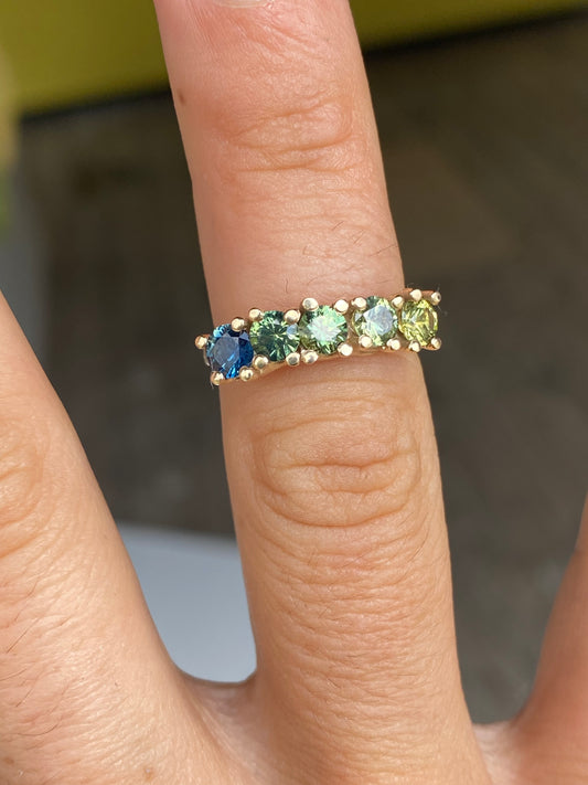 multi-coloured sapphires + 9ct gold