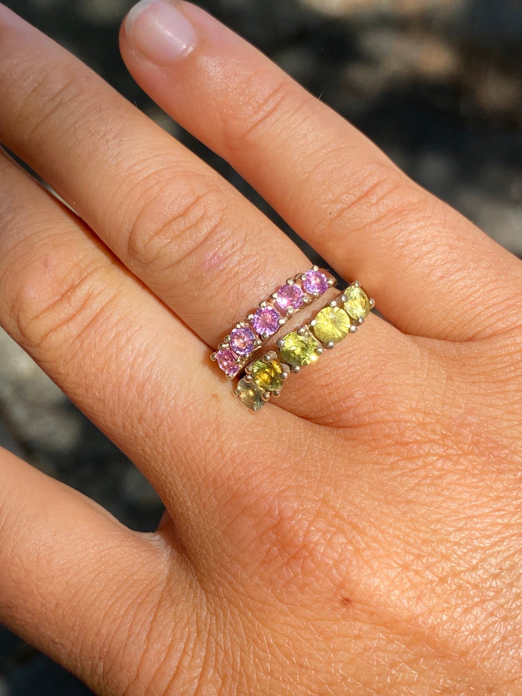 pink sapphires + 9ct yellow gold